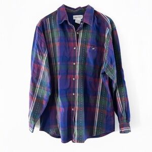 Vintage Cabin Creek Plaid Button Up Shirt Purple Green 100% Cotton Size XL